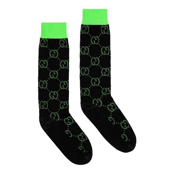 GUCCI New Interlocking G Jacquard Socks Green Black Medium 700626 - Picture 2 of 10